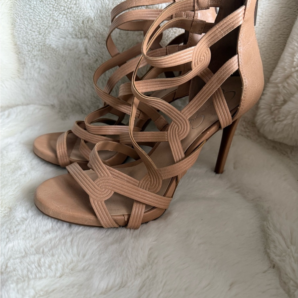 Elegant Tan Leather Strappy Heels